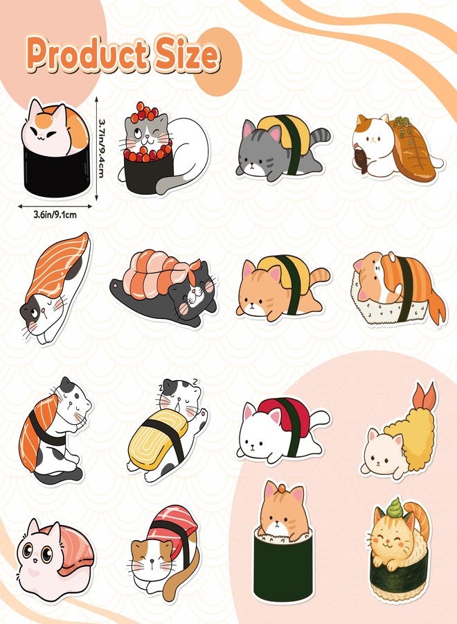 Eartim Sushi Cat Sticker Rolls - 1000Pcs Cartoon Kawaii Sushi Cute Cat Stickers Waterproof Self-Adhesive Decorative Decal for Kids Birthday Party Gift Student Reward Teacher Supply Christmas Favors - Image 2